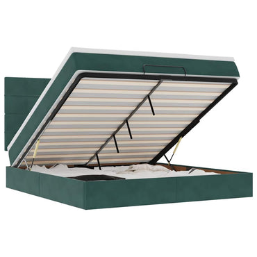 vidaXL Lit ottoman avec matelas et LED Vert foncé 180x200 cm Velours