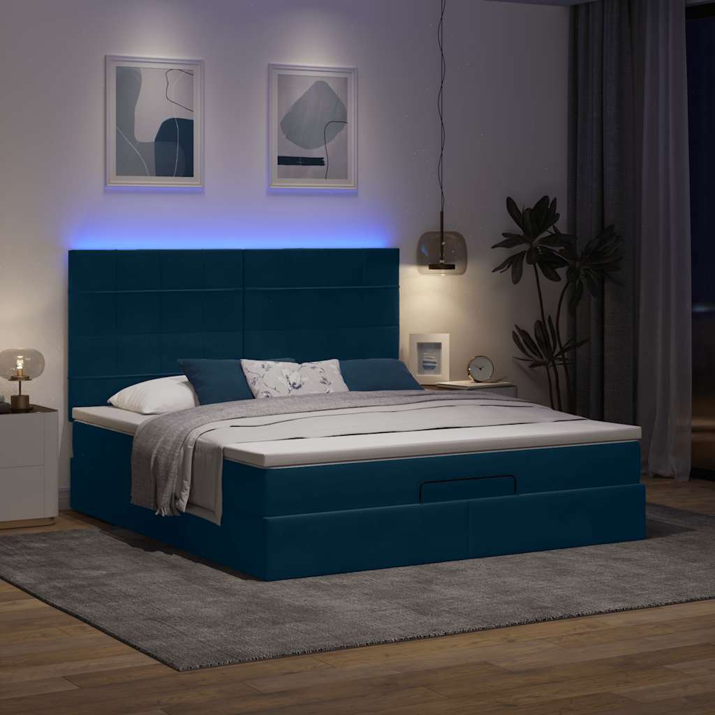 vidaXL Lit ottoman avec matelas et LED Bleu foncé 180x200 cm Velours