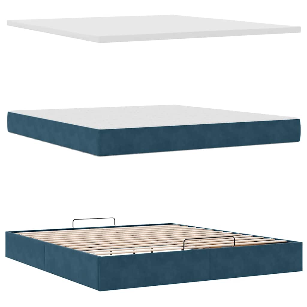 vidaXL Lit ottoman avec matelas et LED Bleu foncé 180x200 cm Velours