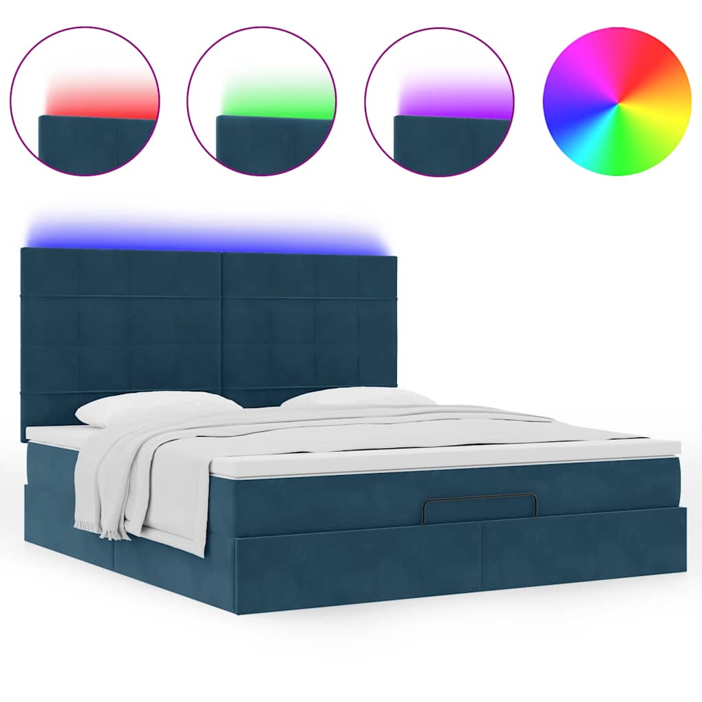 vidaXL Lit ottoman avec matelas et LED Bleu foncé 180x200 cm Velours