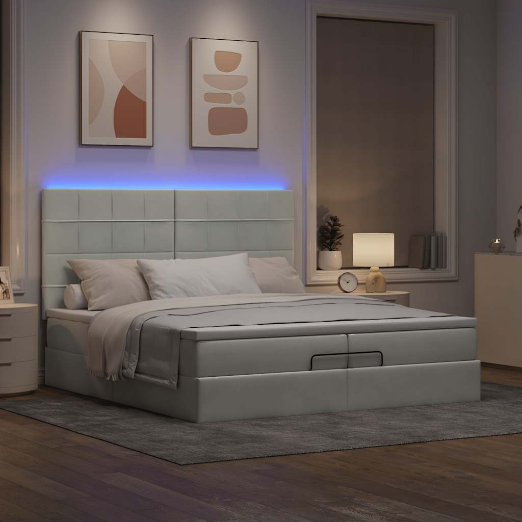 vidaXL Lit ottoman avec matelas et LED Gris clair 200x200 cm Velours
