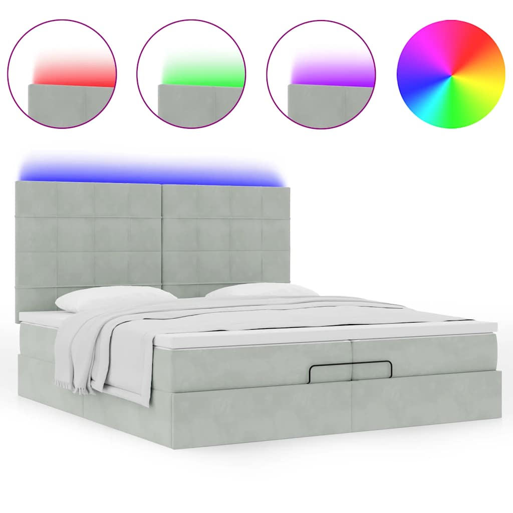 vidaXL Lit ottoman avec matelas et LED Gris clair 200x200 cm Velours