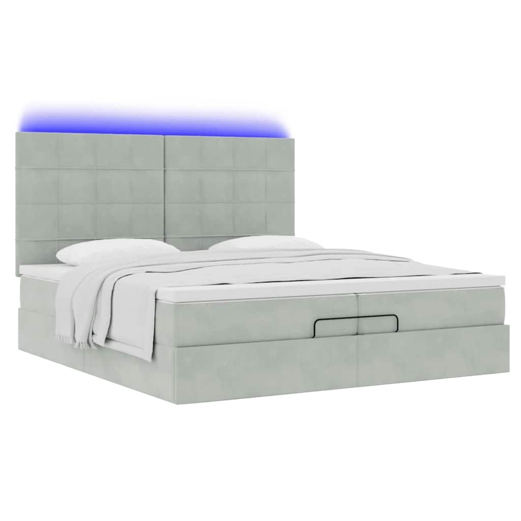 vidaXL Lit ottoman avec matelas et LED Gris clair 200x200 cm Velours