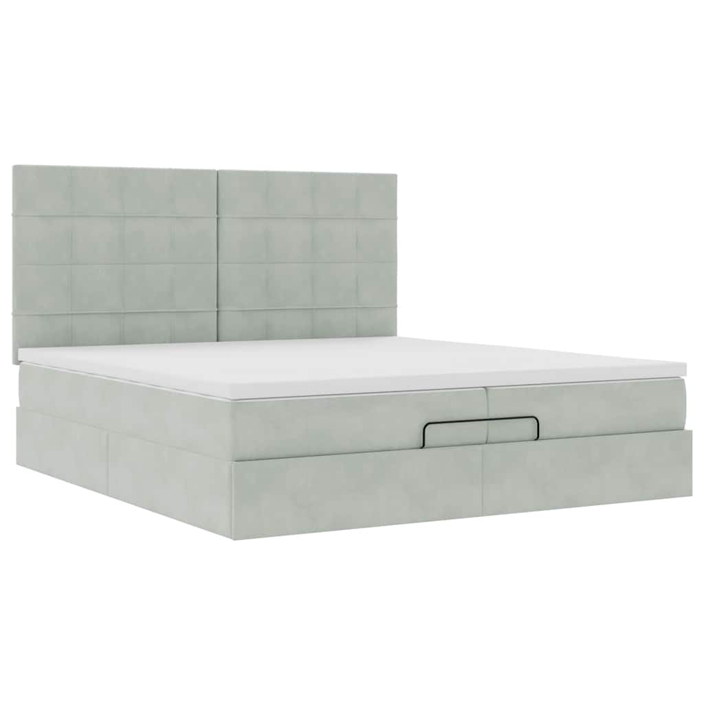 vidaXL Lit ottoman avec matelas et LED Gris clair 200x200 cm Velours