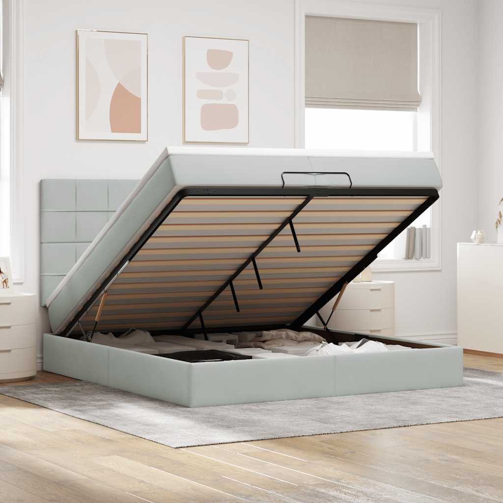 vidaXL Lit ottoman avec matelas et LED Gris clair 200x200 cm Velours