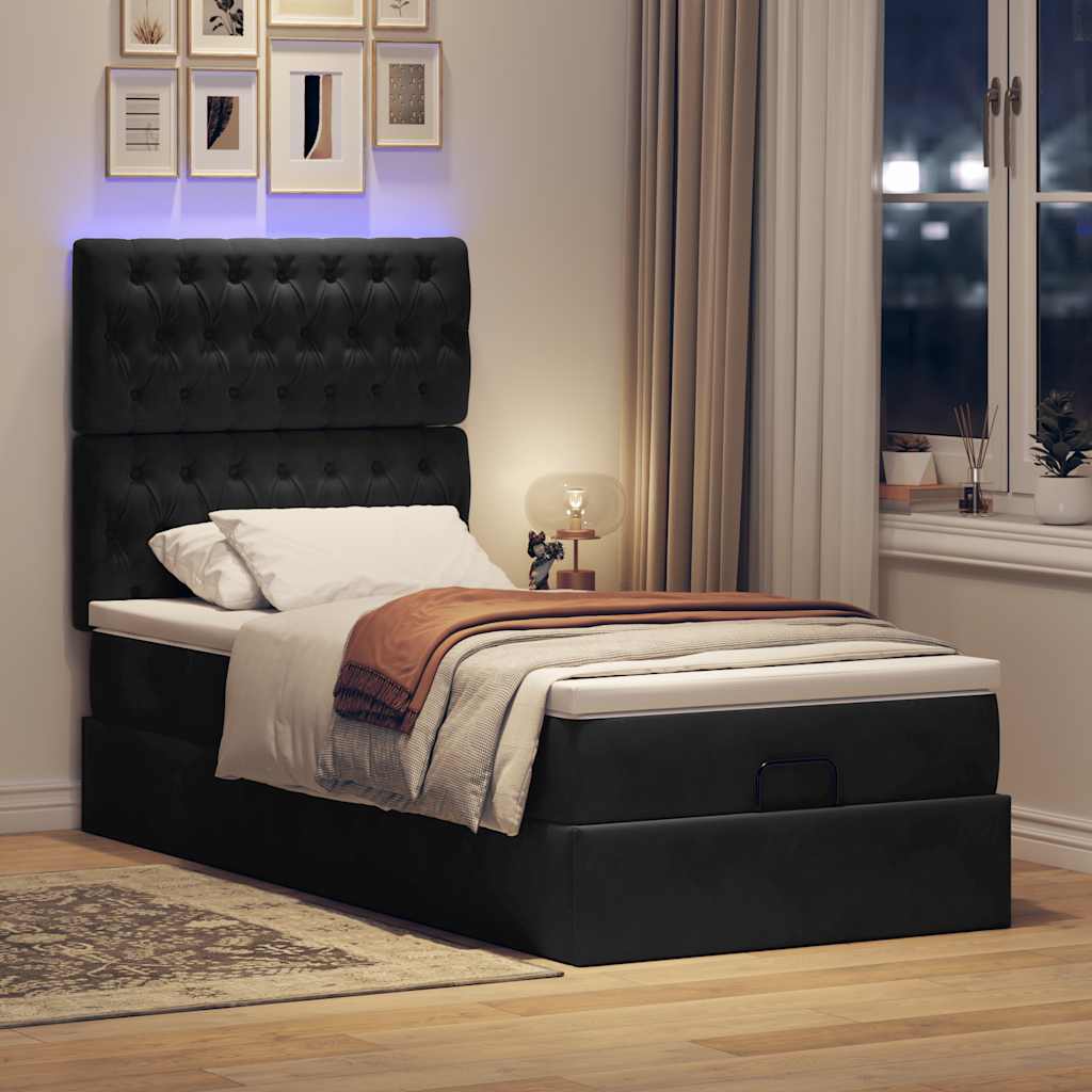 vidaXL Lit ottoman avec matelas et LED Noir 80x200 cm Velours