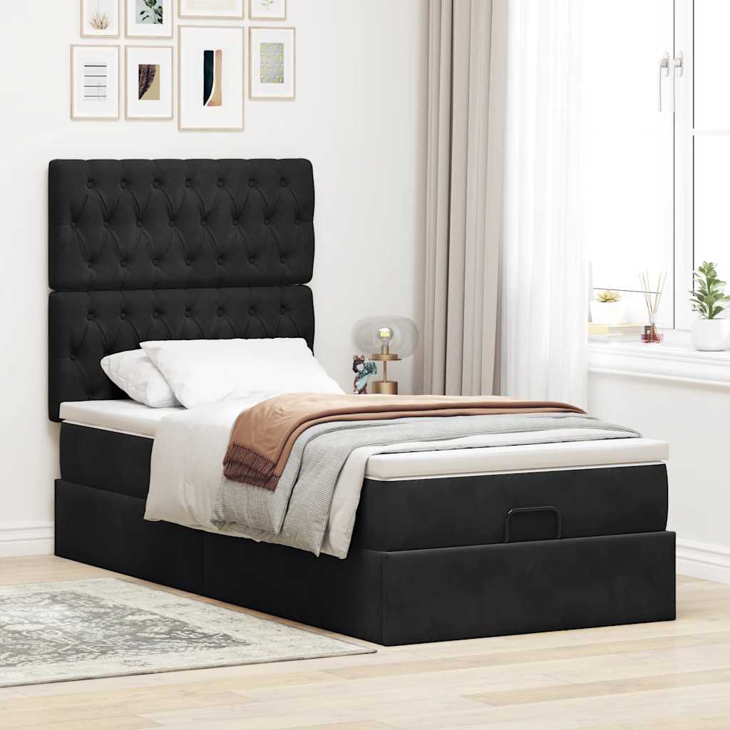 vidaXL Lit ottoman avec matelas et LED Noir 80x200 cm Velours