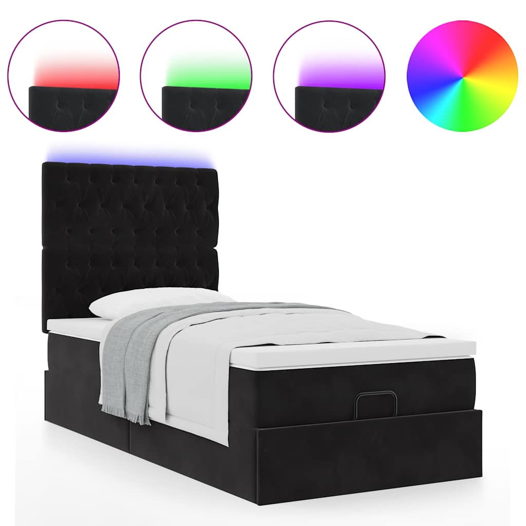 vidaXL Lit ottoman avec matelas et LED Noir 80x200 cm Velours