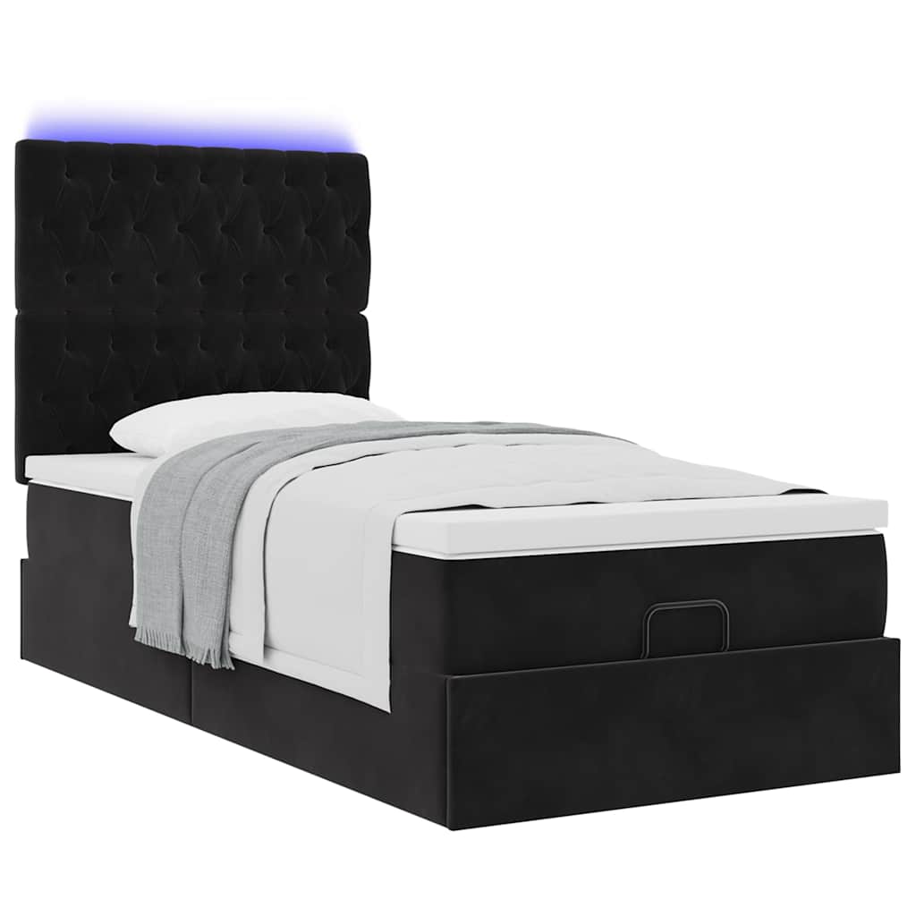 vidaXL Lit ottoman avec matelas et LED Noir 80x200 cm Velours