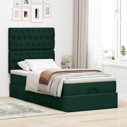 vidaXL Ottoman-Bett mit Matratzen & LEDs Dunkelgrün 80x200 cm Samt