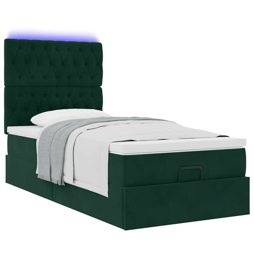 vidaXL Ottoman-Bett mit Matratzen & LEDs Dunkelgrün 80x200 cm Samt