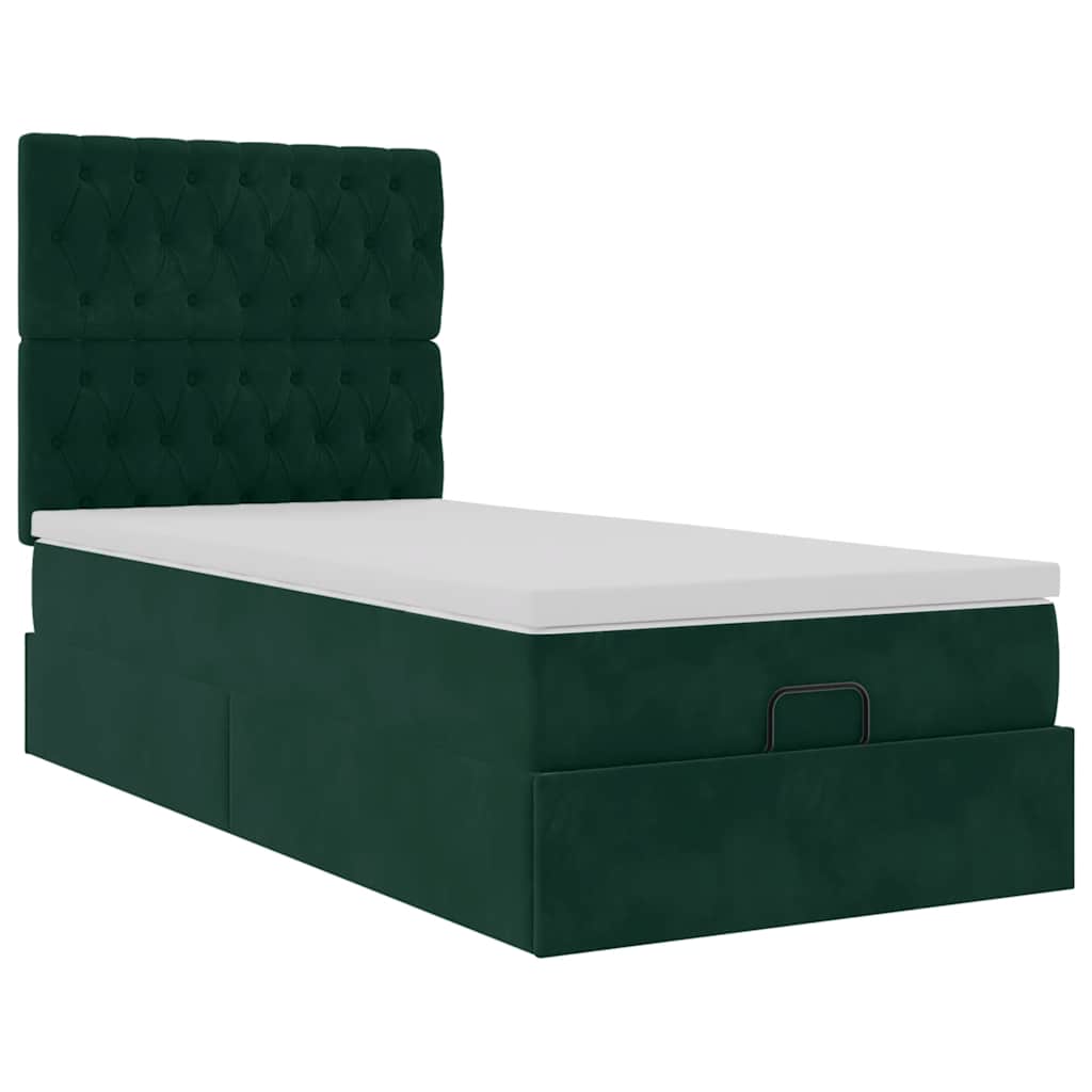 vidaXL Ottoman-Bett mit Matratzen & LEDs Dunkelgrün 80x200 cm Samt