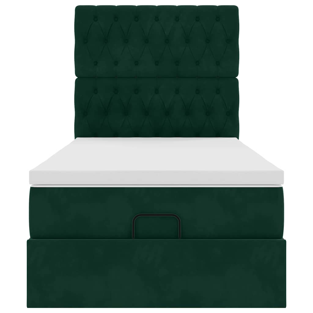 vidaXL Ottoman-Bett mit Matratzen & LEDs Dunkelgrün 80x200 cm Samt