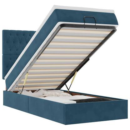 Ottoman-Bett mit Matratzen & LEDs Dunkelblau 80x200 cm Samt