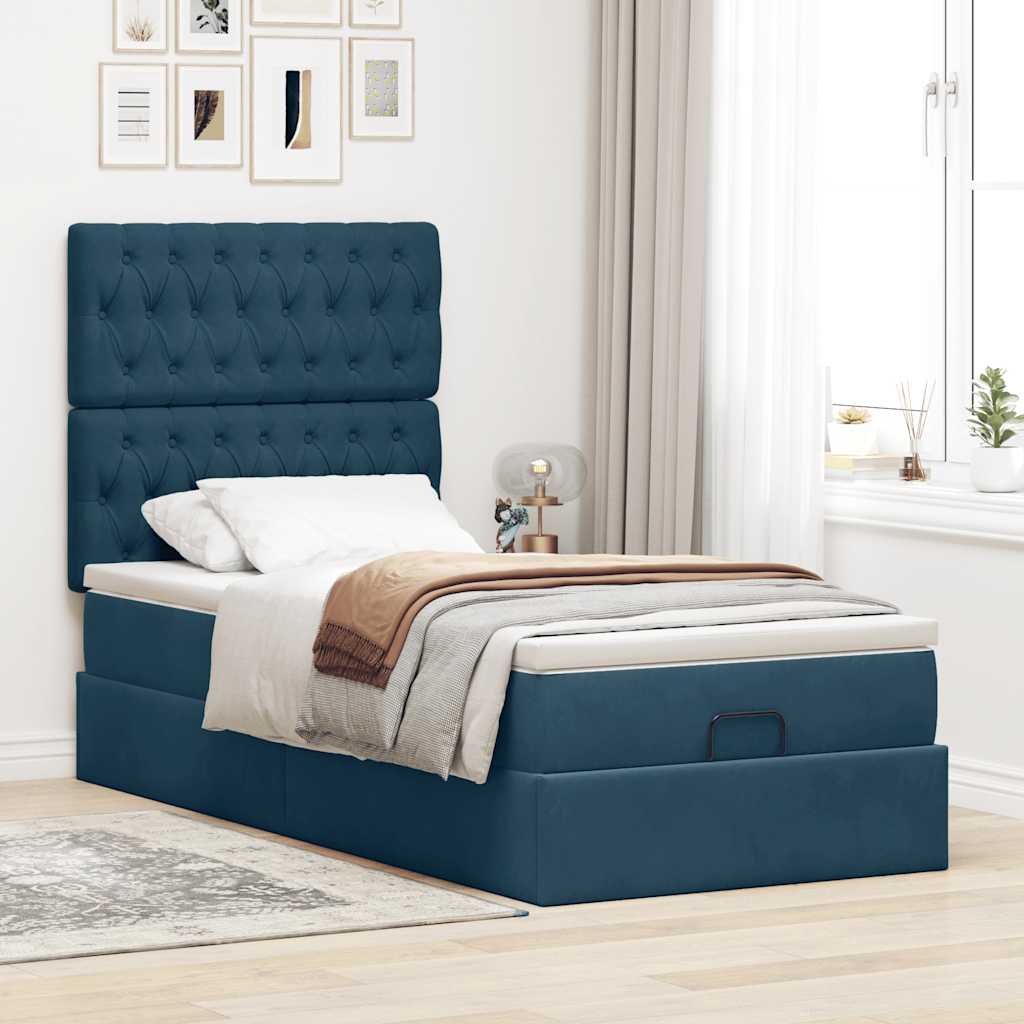 vidaXL Lit-coffre avec matelas et LED Bleu foncé 80x200 cm Velours