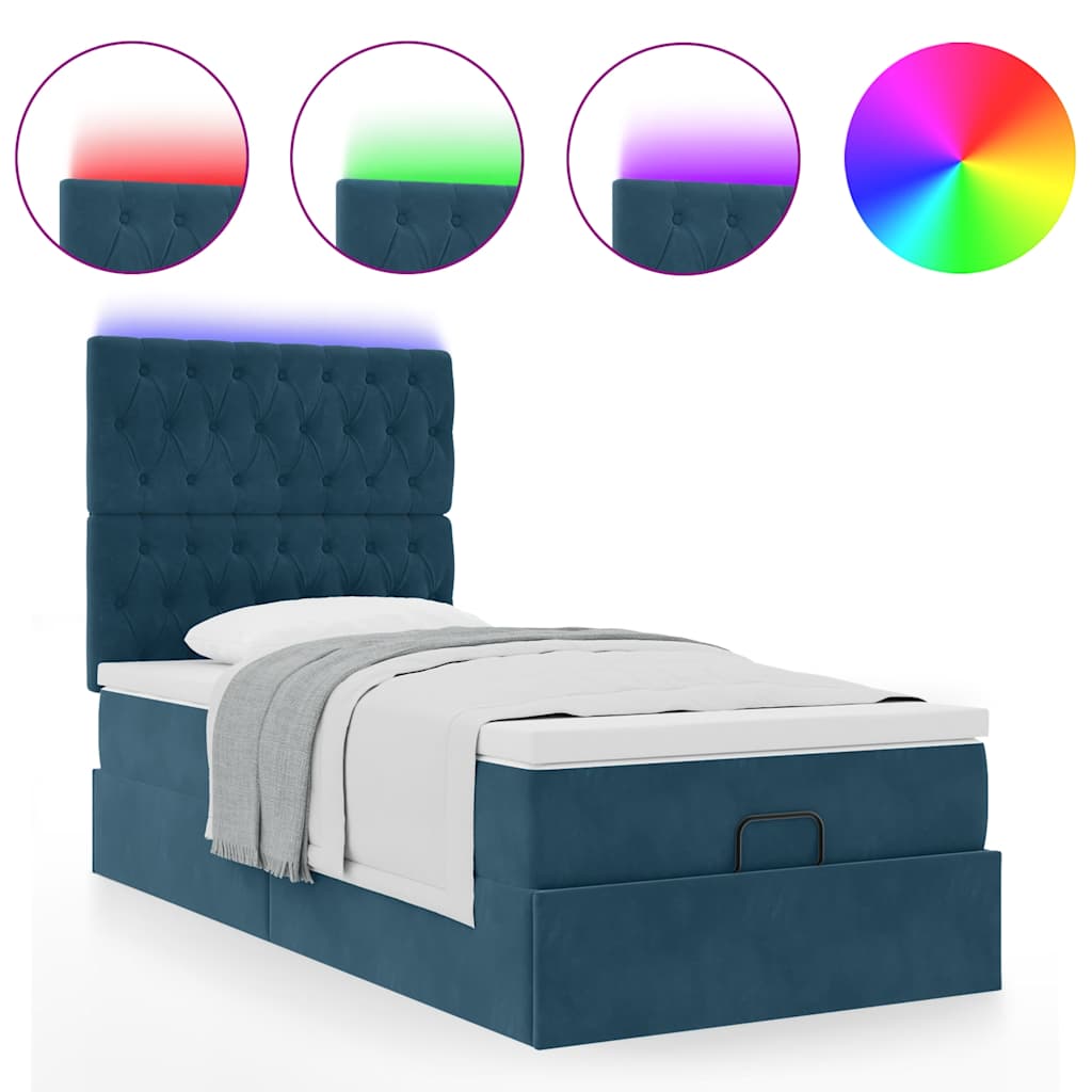 Ottoman-Bett mit Matratzen & LEDs Dunkelblau 80x200 cm Samt