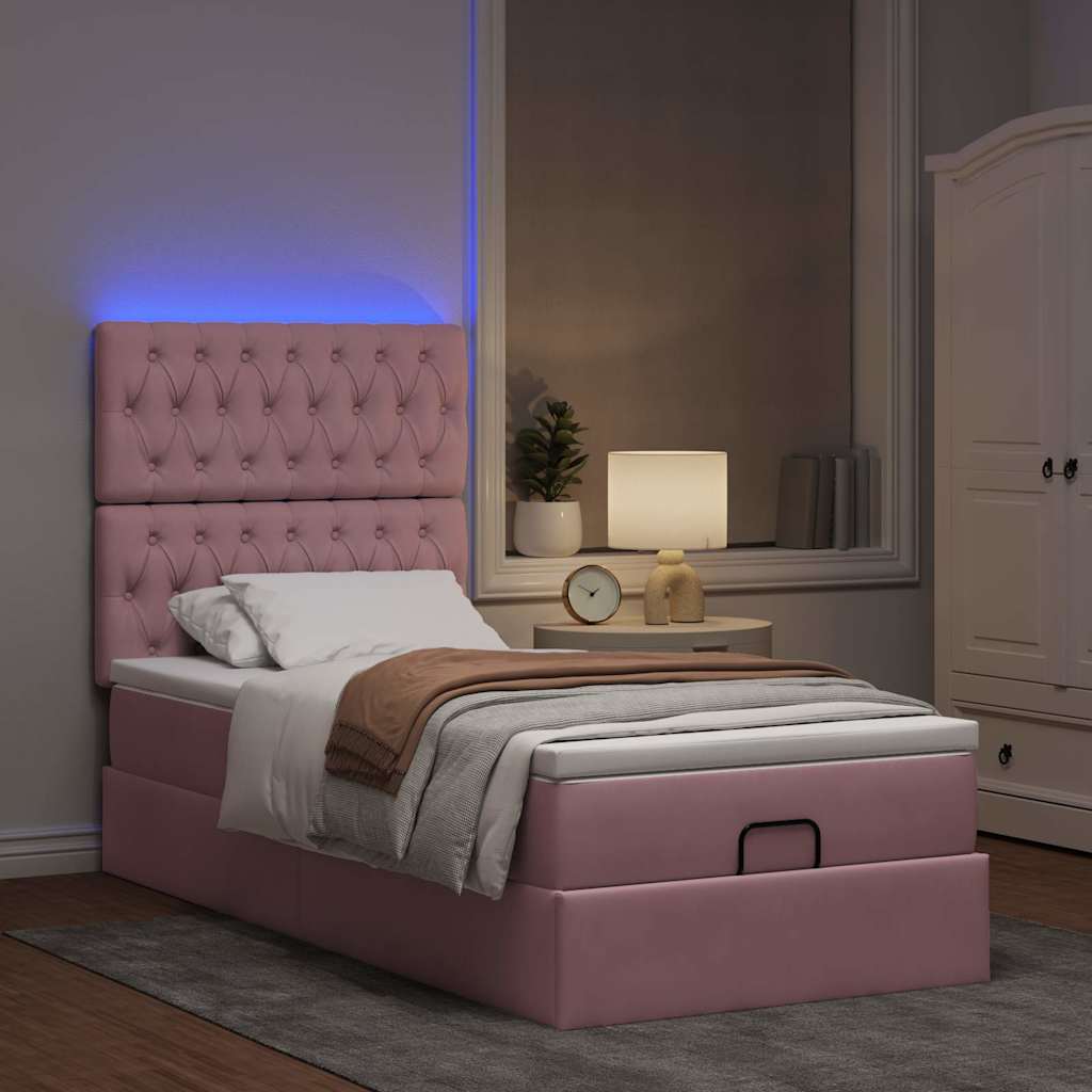 vidaXL Lit ottoman avec matelas et LED Rose 80x200 cm Velours