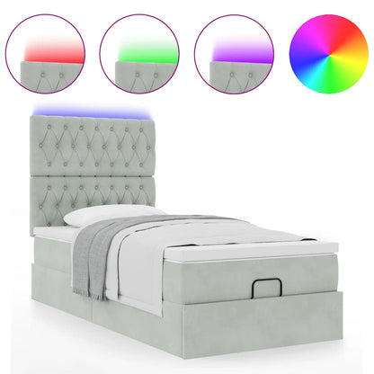 Ottoman-Bett mit Matratzen & LEDs Hellgrau 90x190 cm Samt