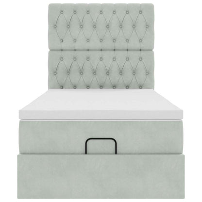 Ottoman-Bett mit Matratzen & LEDs Hellgrau 90x190 cm Samt