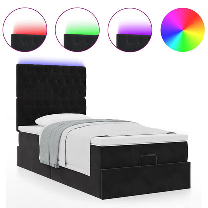 vidaXL Ottoman-Bett mit Matratzen & LEDs Schwarz 90x190 cm Samt