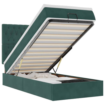 vidaXL Lit ottoman avec matelas et LED Vert foncé 90x190 cm Velours