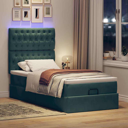 vidaXL Lit ottoman avec matelas et LED Vert foncé 90x190 cm Velours