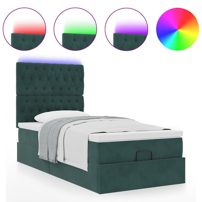 vidaXL Lit ottoman avec matelas et LED Vert foncé 90x190 cm Velours