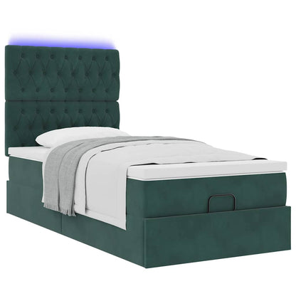 vidaXL Lit ottoman avec matelas et LED Vert foncé 90x190 cm Velours