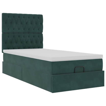 vidaXL Lit ottoman avec matelas et LED Vert foncé 90x190 cm Velours