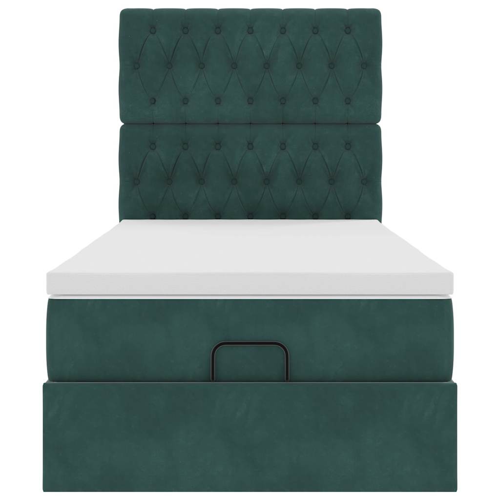 vidaXL Lit ottoman avec matelas et LED Vert foncé 90x190 cm Velours