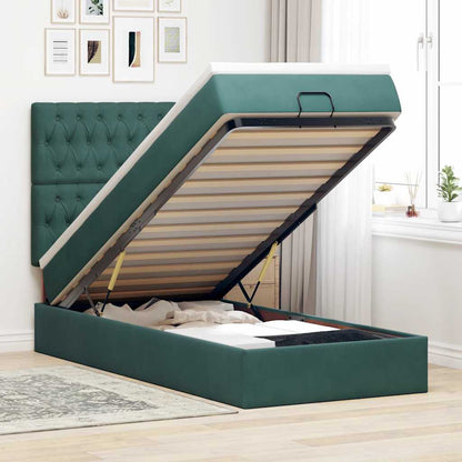 vidaXL Lit ottoman avec matelas et LED Vert foncé 90x190 cm Velours