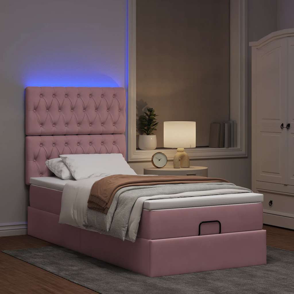 vidaXL Lit ottoman avec matelas et LED Rose 90x190 cm Velours