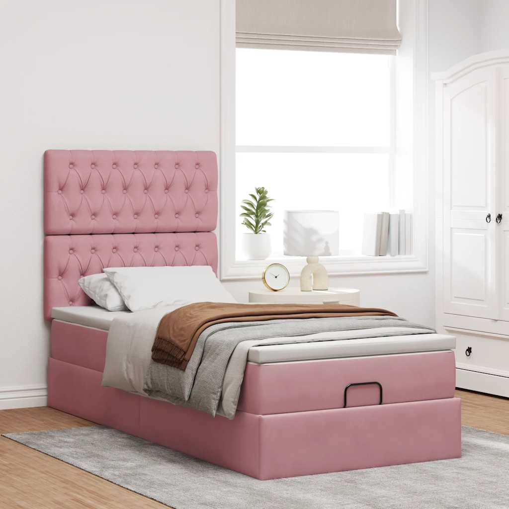 vidaXL Lit ottoman avec matelas et LED Rose 90x190 cm Velours