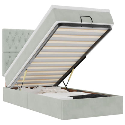 Ottoman-Bett mit Matratzen & LEDs Hellgrau 90x200 cm Samt