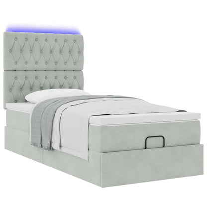 Ottoman-Bett mit Matratzen & LEDs Hellgrau 90x200 cm Samt