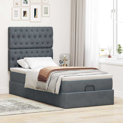 vidaXL Lit ottoman avec matelas et LED Gris foncé 90x200 cm Velours