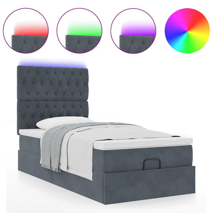 vidaXL Lit ottoman avec matelas et LED Gris foncé 90x200 cm Velours