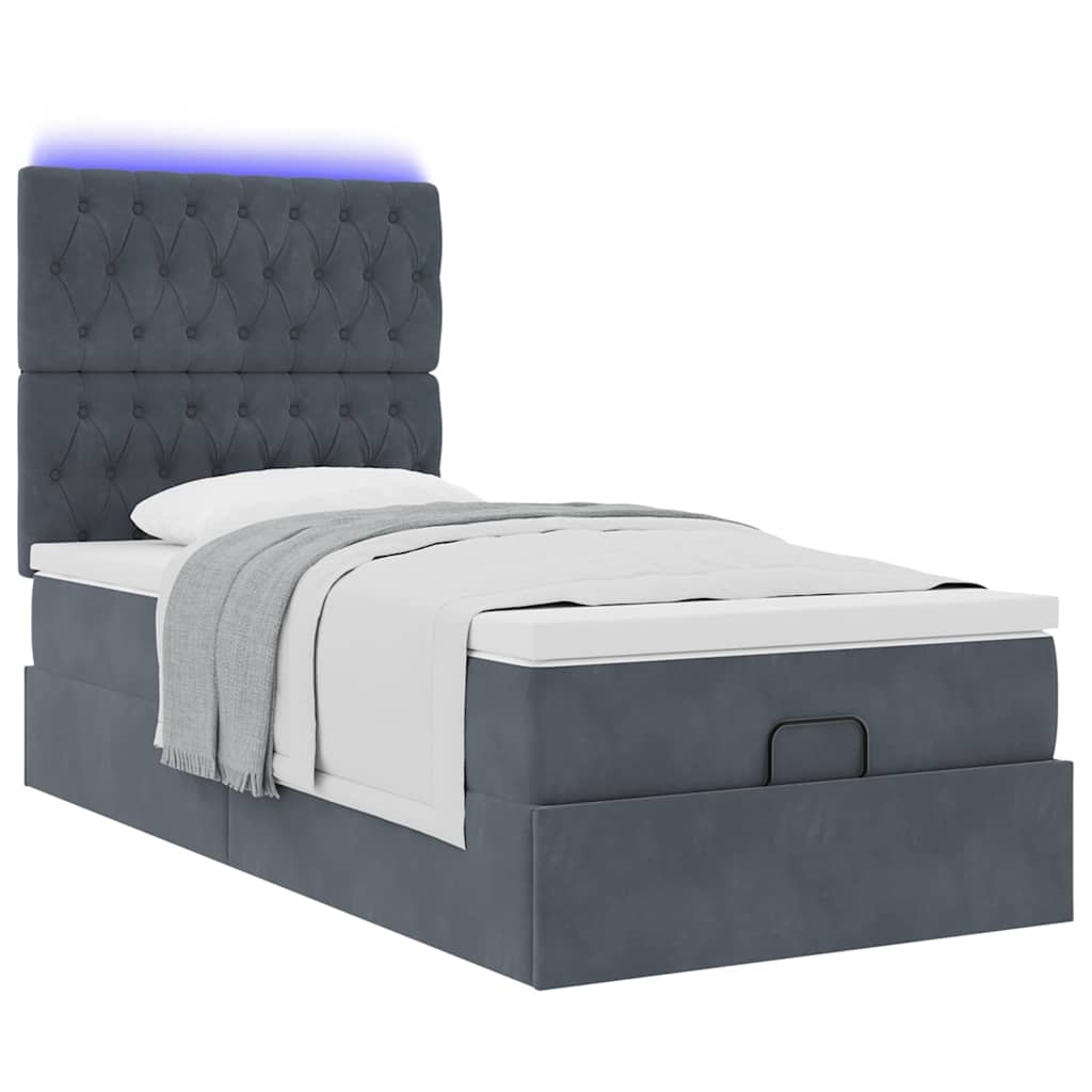 vidaXL Lit ottoman avec matelas et LED Gris foncé 90x200 cm Velours
