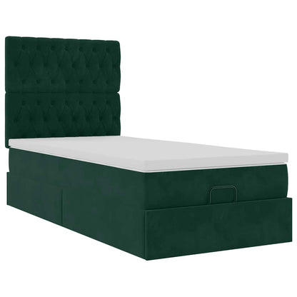 Ottoman-Bett mit Matratzen & LEDs Dunkelgrün 90x200 cm Samt