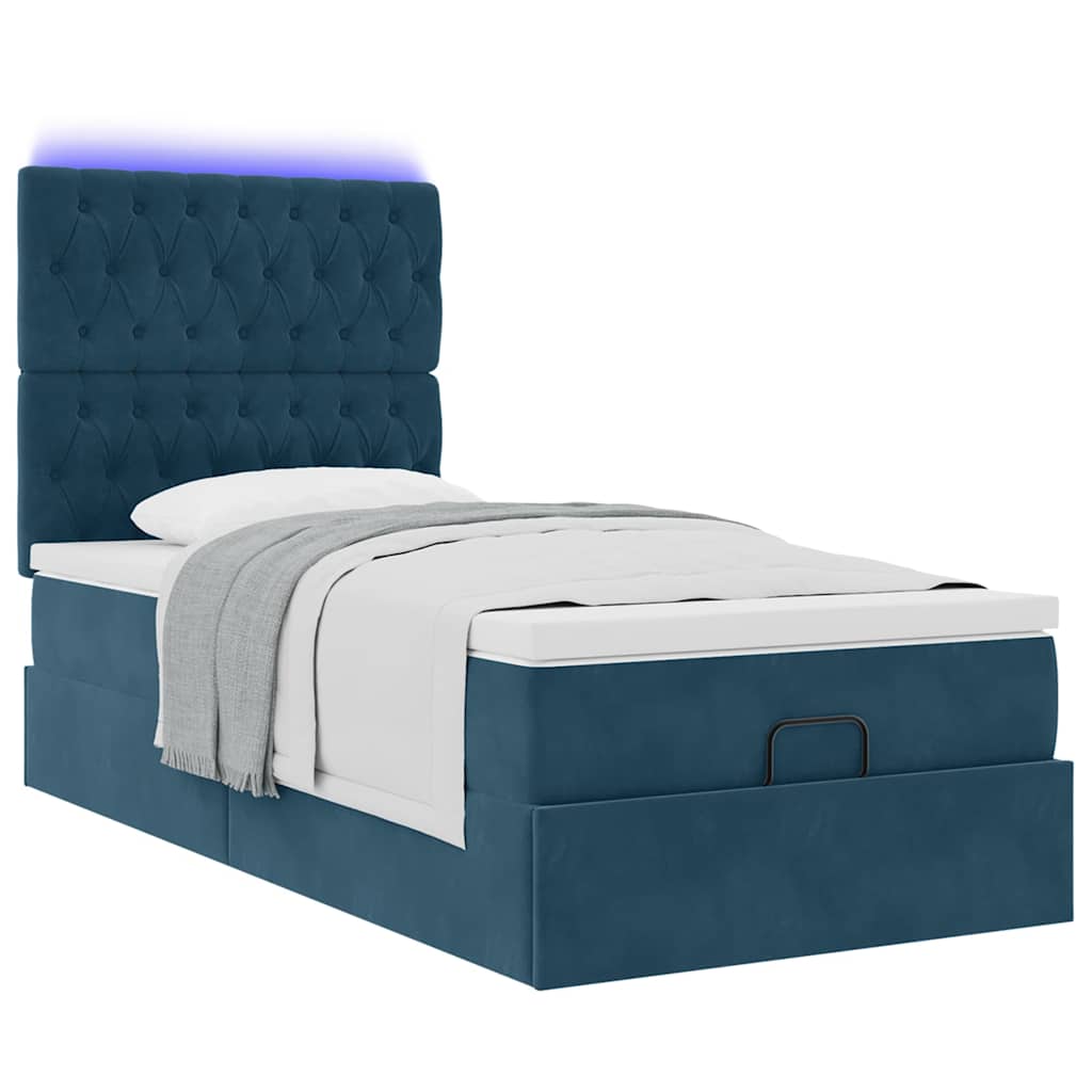 Ottoman-Bett mit Matratzen & LEDs Dunkelblau 90x200 cm Samt