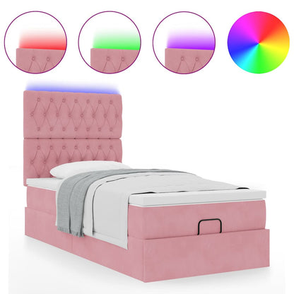 vidaXL Lit ottoman avec matelas et LED Rose 90x200 cm Velours