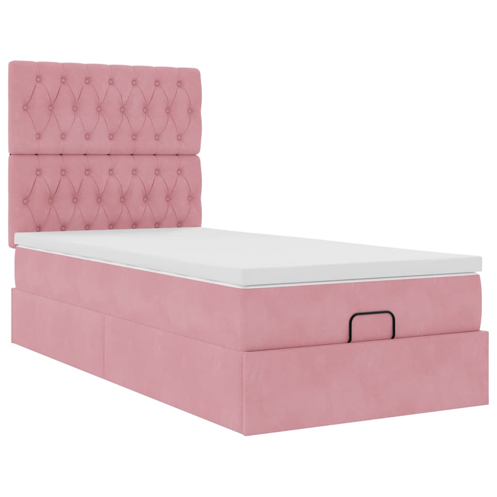 vidaXL Lit ottoman avec matelas et LED Rose 90x200 cm Velours