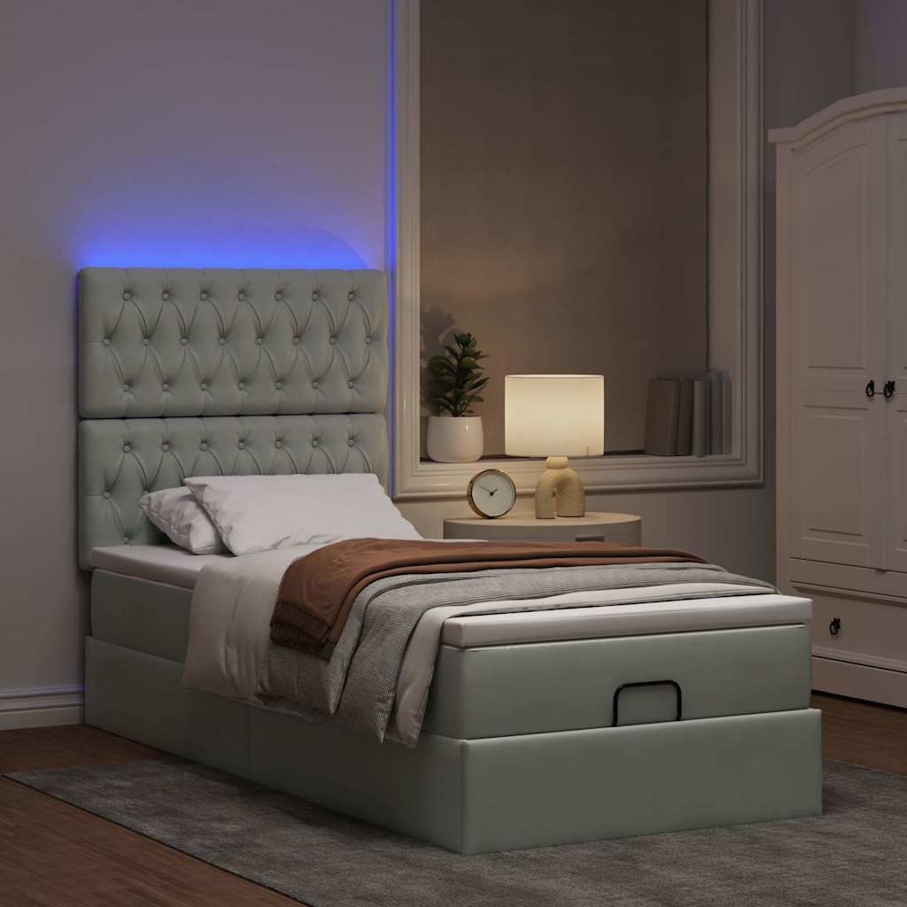 vidaXL Lit ottoman avec matelas et LED Gris clair 100x200 cm Velours