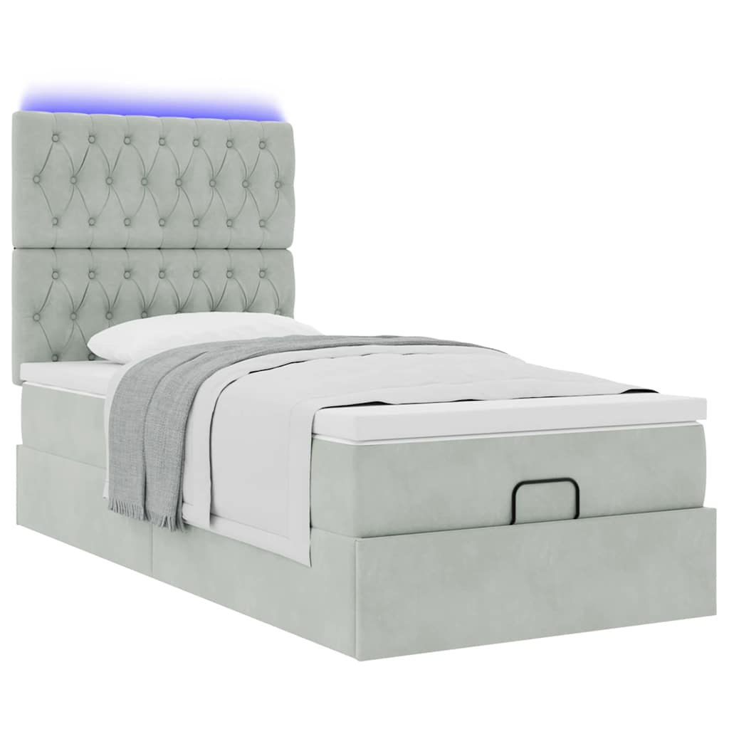 vidaXL Lit ottoman avec matelas et LED Gris clair 100x200 cm Velours