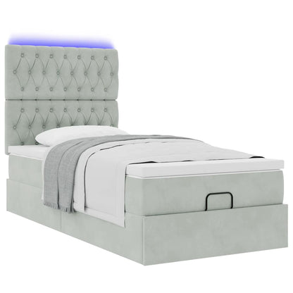 vidaXL Lit ottoman avec matelas et LED Gris clair 100x200 cm Velours