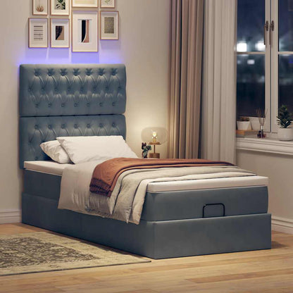 vidaXL Lit Ottoman avec matelas et LED Gris foncé 100x200 cm Velours