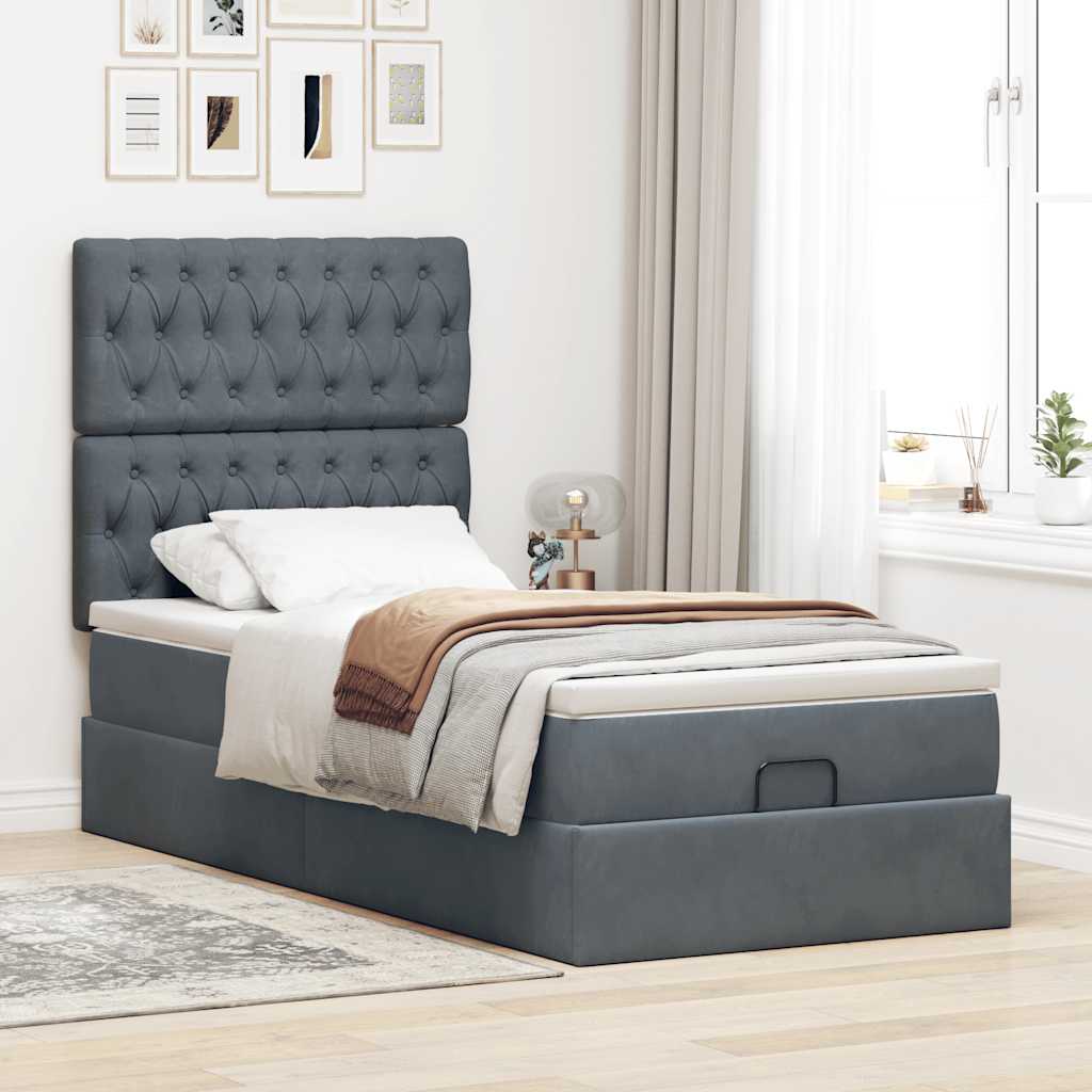 vidaXL Lit Ottoman avec matelas et LED Gris foncé 100x200 cm Velours