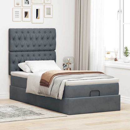vidaXL Lit Ottoman avec matelas et LED Gris foncé 100x200 cm Velours