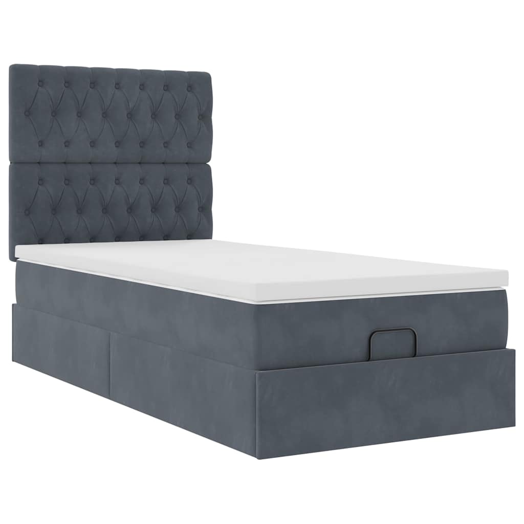 vidaXL Lit Ottoman avec matelas et LED Gris foncé 100x200 cm Velours