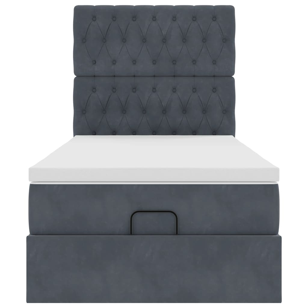 vidaXL Lit Ottoman avec matelas et LED Gris foncé 100x200 cm Velours